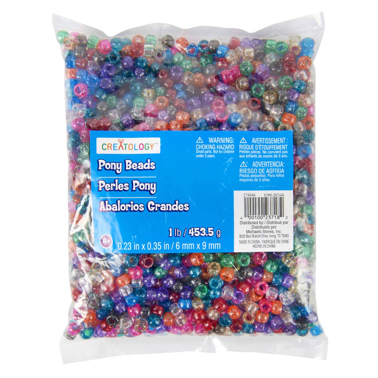 12 Pack: 1lb. Multicolor Pony Beads by Creatology™, 6mm x 9mm